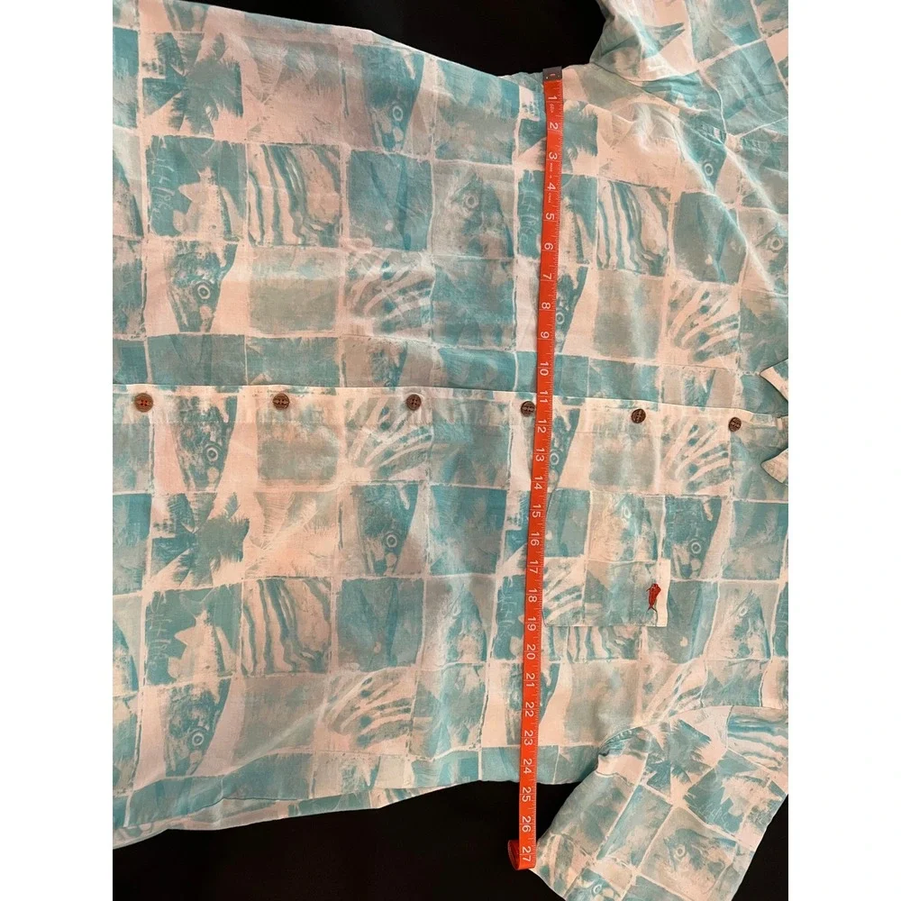 Salt Life Mens XXL Teal White Fish Palm Tree Print Short Sleeve Button Shirt